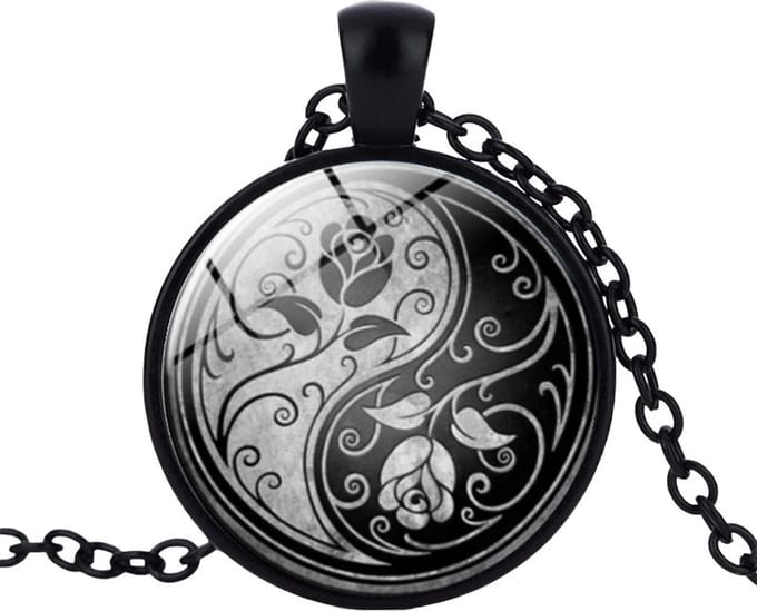 Fako Bijoux® - Ketting - Cabochon - Yin Yang - Zwart