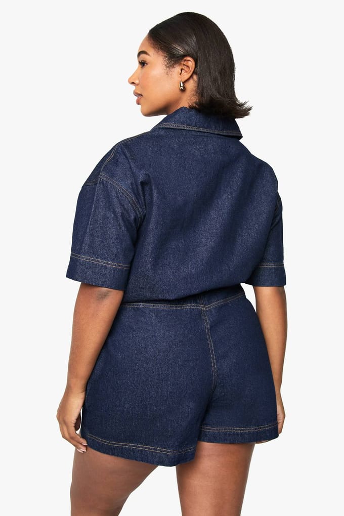 boohoo Dames Plus Denim Wrap Skort | Indigo | Maat: 56