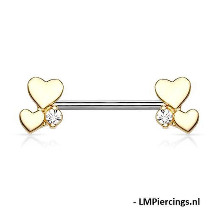 Tepelpiercing cluster hartjes 1.6x12 - goud - LMPiercings