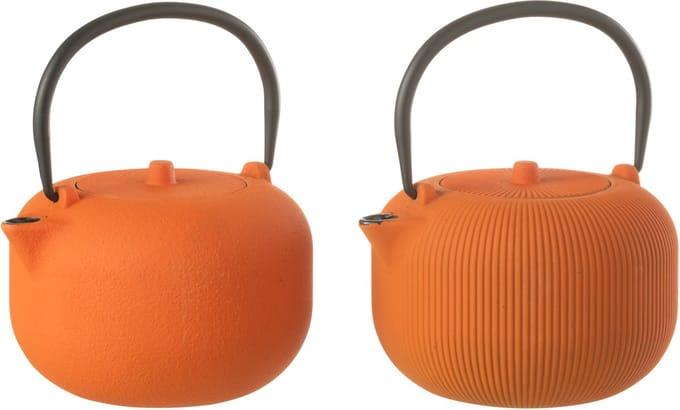 J-Line theepot - metaal - oranje - 2 stuks