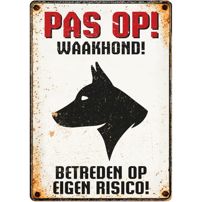 Horka - Waakbord Metaald - Pas Op Waakhond! - 15x21 cm