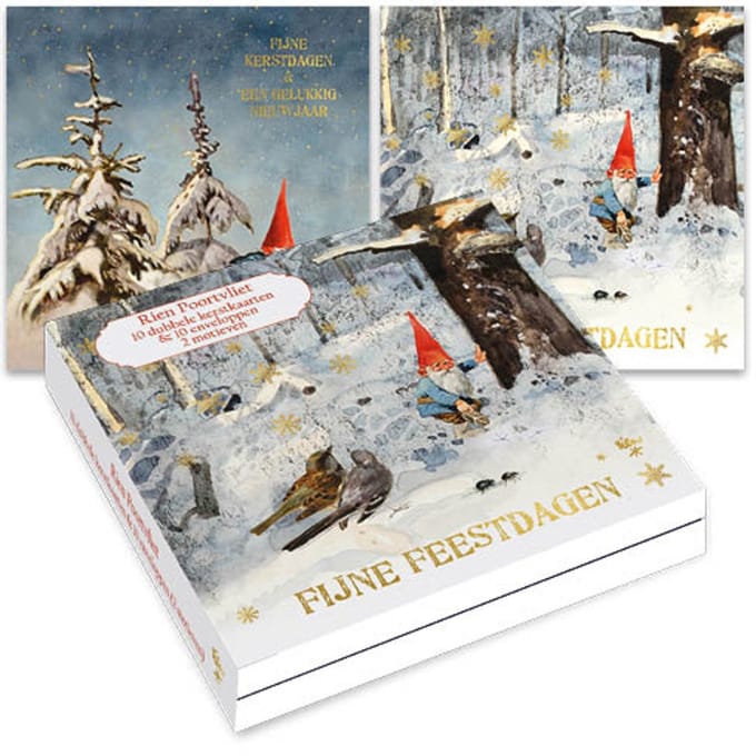 Rien Poortvliet Kabouter kerstkaartenmapje - Vogels - Skie�n tussen bomen