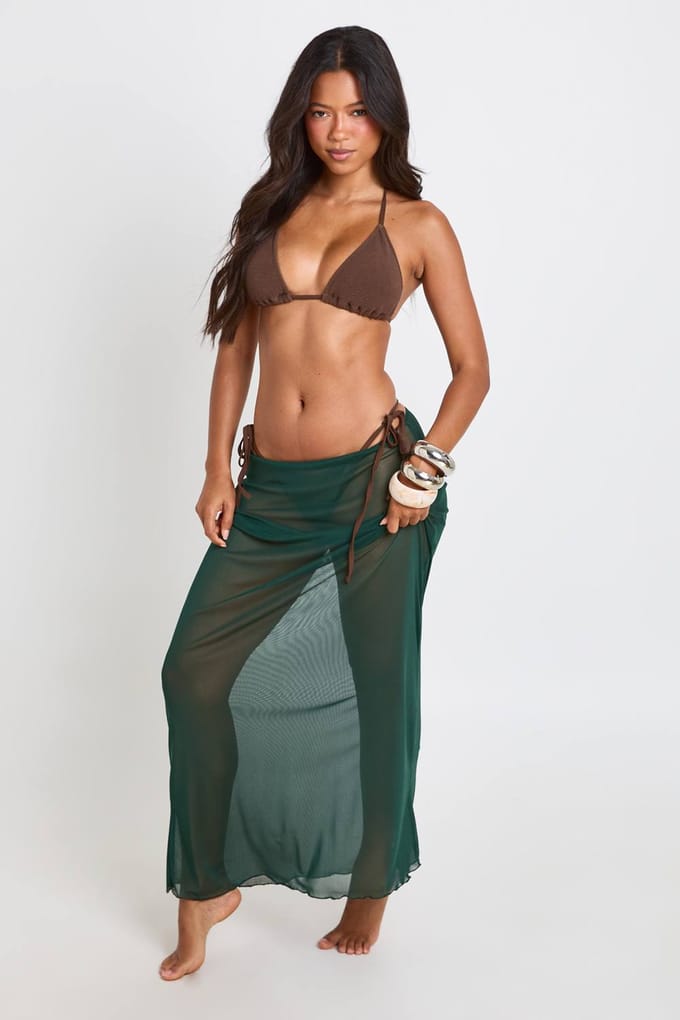 boohoo Dames Doorschijnende Mesh Maxi Strandrok | Teal | Maat: 8