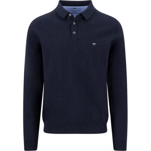 Fynch-Hatton Trui Superfine 3-Ply Cotton Solid Color Polo Pullover Navy / male