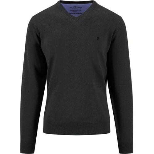 Fynch-Hatton Trui V-Neck Solid Color Superfine 3-Ply Cotton Zwart / male