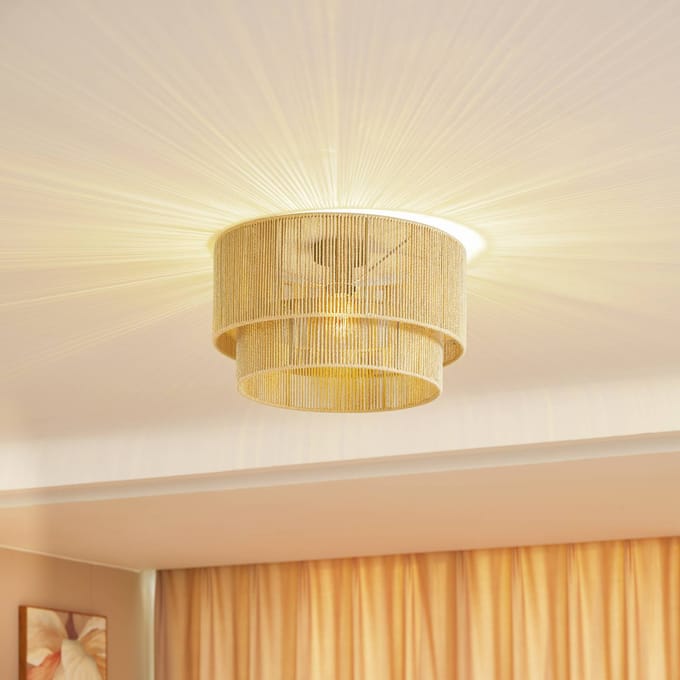 Lindby - plafondlamp - 1licht - Papier, ijzer - H: 27 cm - E27 - beige natuur, zwart