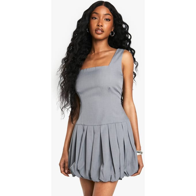 boohoo Dames Geplooide Puffball Mini Jurk | Grijs | Maat: 42