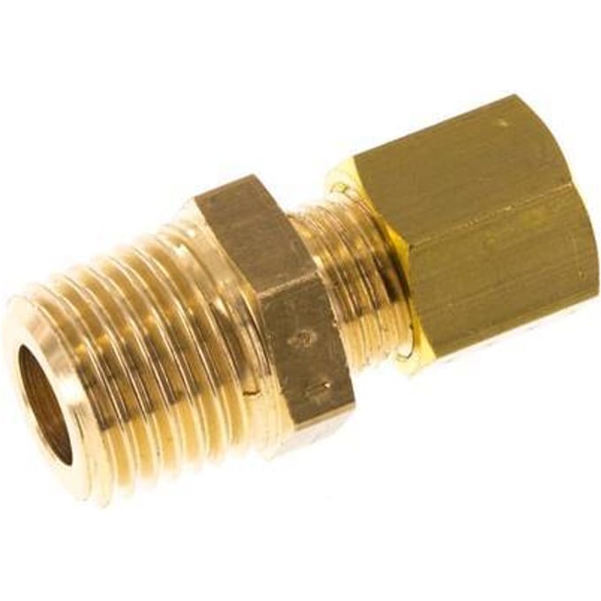 R 1/4'' Buitendraad x 5mm Messing Rechte Knelfitting 150 Bar DIN EN 1254-2