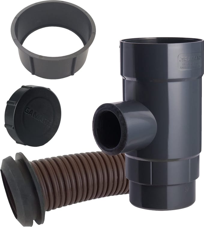 Regenton vulautomaat 100mm - met winterplug en ribbelslang - Complete set - Grote uitloop
