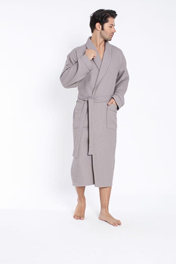 Heren Waffle Badjas Denis / Grijs/ XXXL