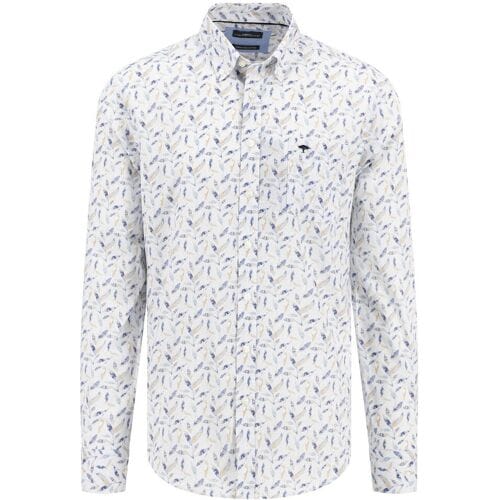 Fynch-Hatton Overhemd Superfine Cotton Allover Small Leaves Pattern Splashy Ocean / male