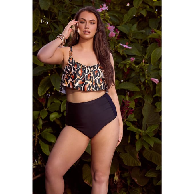 Yours Bruine Bikinitop Met Luipaardprint En Ruches Size 44