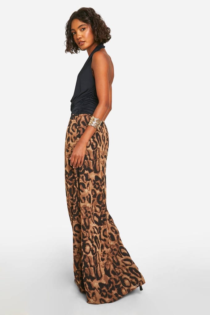boohoo Dames Hoge Chiffon Luipaard Maxi Rok | Brown | Maat: 8