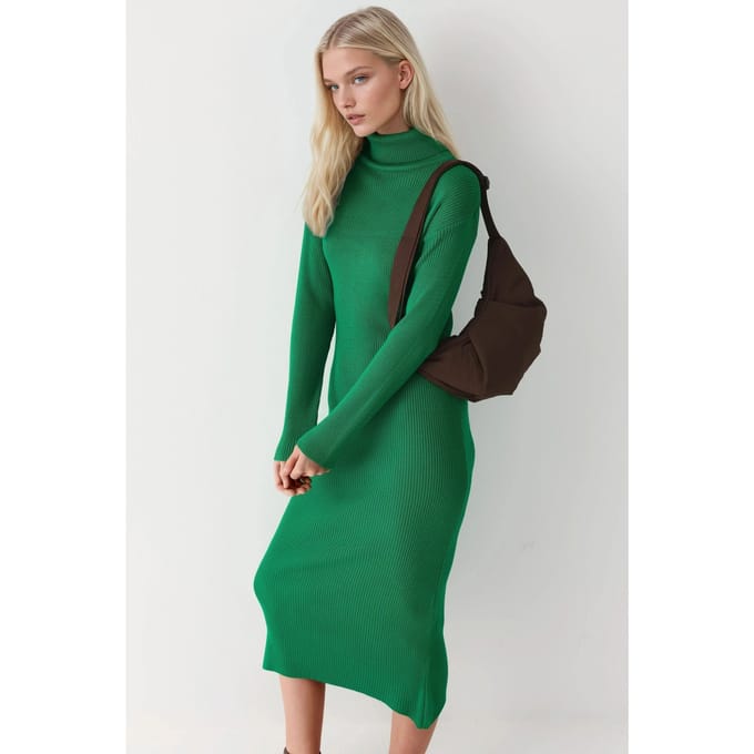 Geribbelde Turtleneck Bodycon Gebreide Jurk