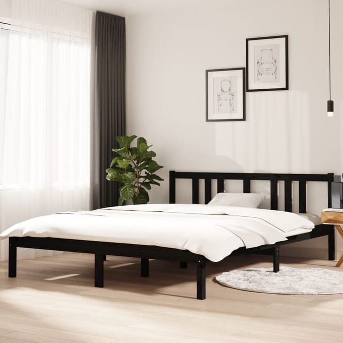 vidaXL - Bedframe - massief - hout - zwart - 150x200 - cm