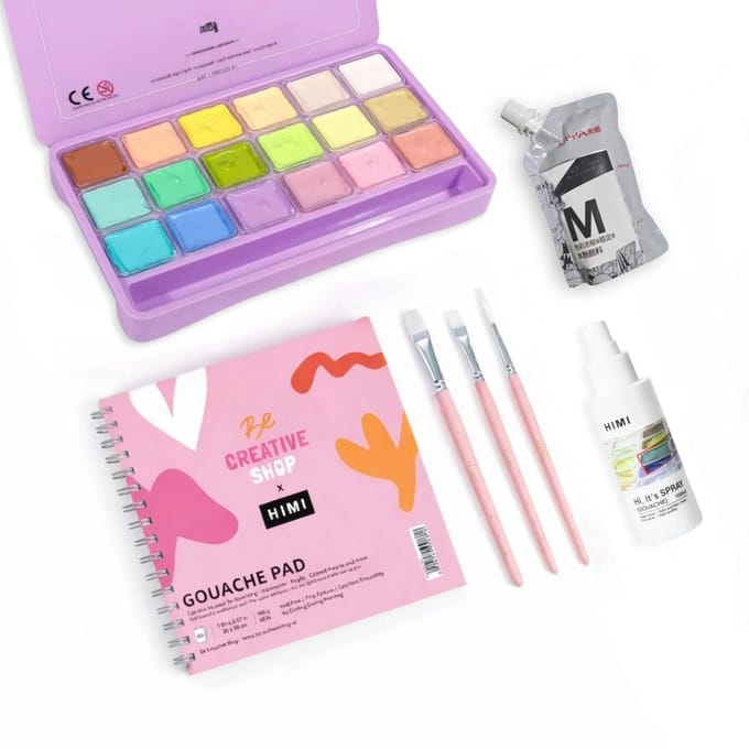 HIMI - Gouache - STARTERSET - 18 Pastel kleuren - 30g - Lila - set van 5