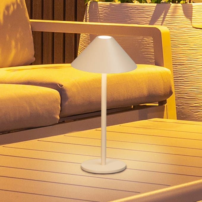 FH Lighting LED tafellamp Prato, zandkleurig Hoogte 25 cm Metaal IP54