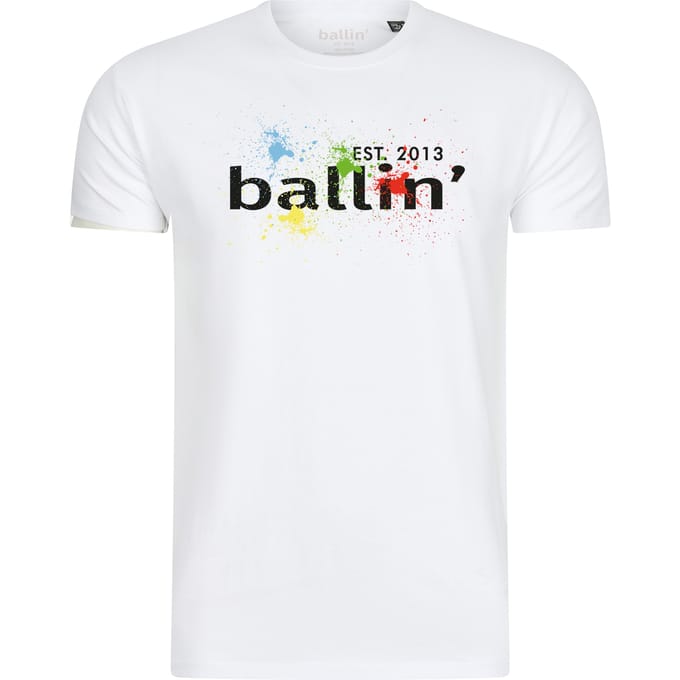 Heren Tee SS met Ballin Est. 2013 Paint Splatter Tee Print - Wit - Maat M