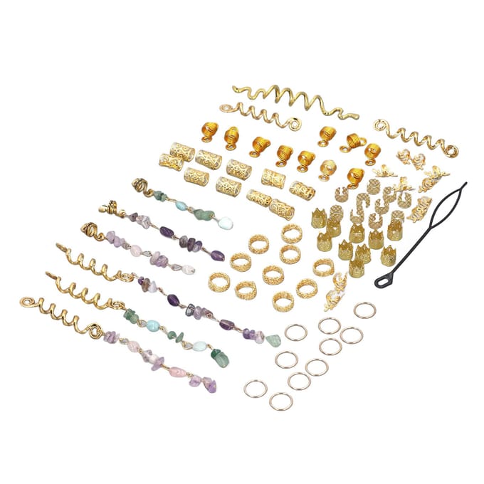 80 pièces Accessoires pour Tresses Dreadlocks Multifonctionnels Strass Cristal Accessoires Dreadlocks beige