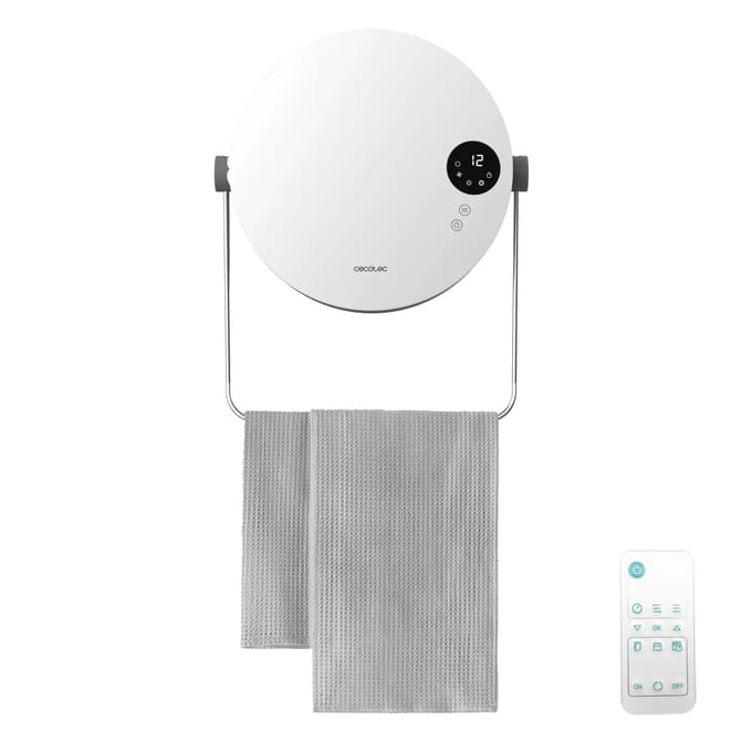 Cecotec Toallero Calefactor Cerámico de Pared ReadyWarm 2000 Round. 2000W, 2 Niveles, LED, Touch Control, Mando a Distancia