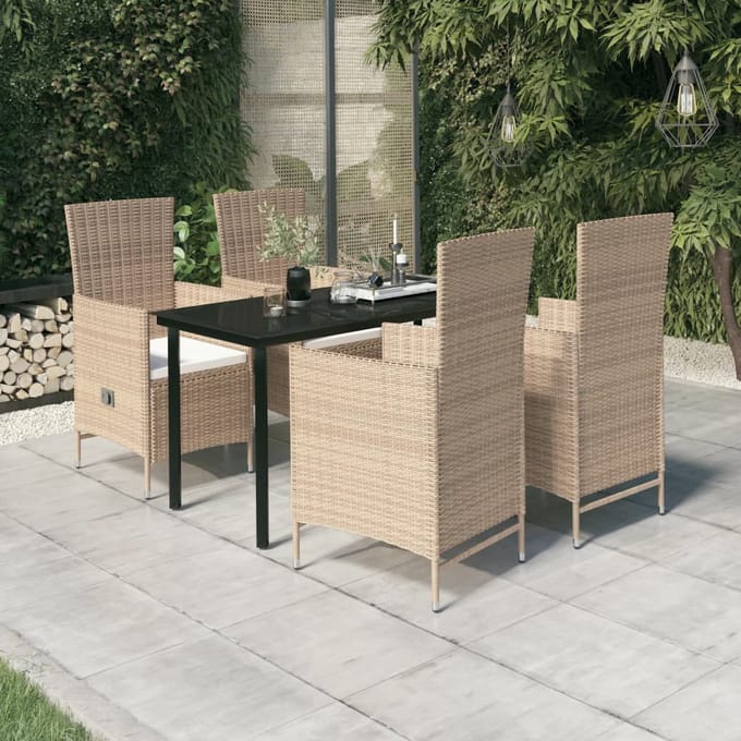 vidaXL - 5-delige - Tuinset - met - kussens - beige