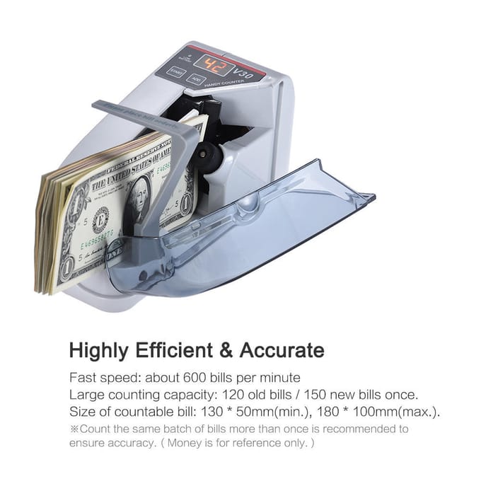 Mini Handige Bill Cash Bankbiljet Teller Geld Valuta Telmachine AC of Batterij Aangedreven UK Plug gray