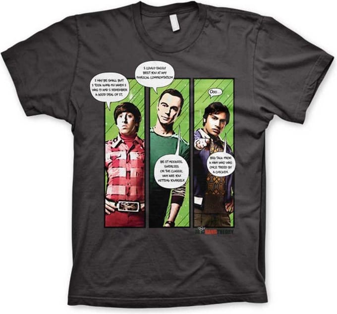The Big Bang Theory Heren Tshirt -M- Superhero Quips Grijs