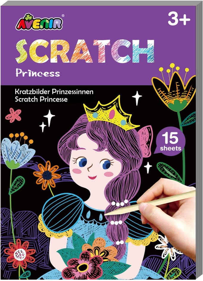 AVENIR Scratch Art Boek Mini A6 - Prinses - 15 Pagina'S - 3 Jaar