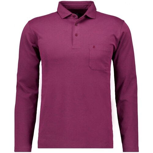 Ragman Polo Soft Knit Long Sleeve Chest Pocket Berry / male