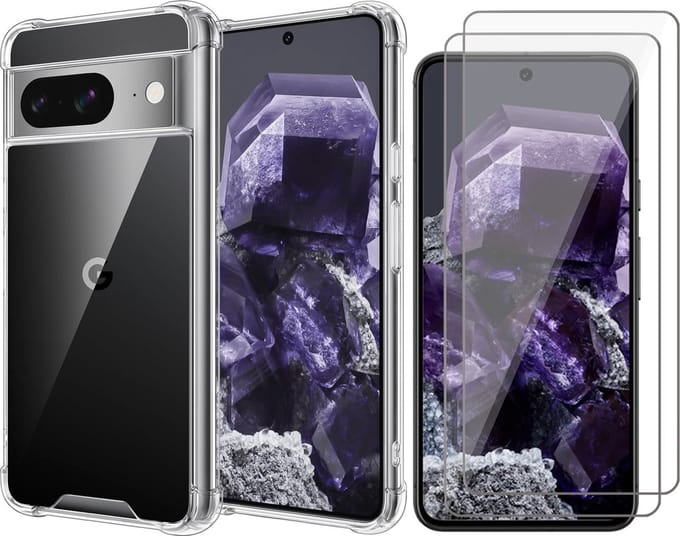 Hoesje geschikt voor Google Pixel 8 - 2x Screenprotector Glas - Shockproof Transparant