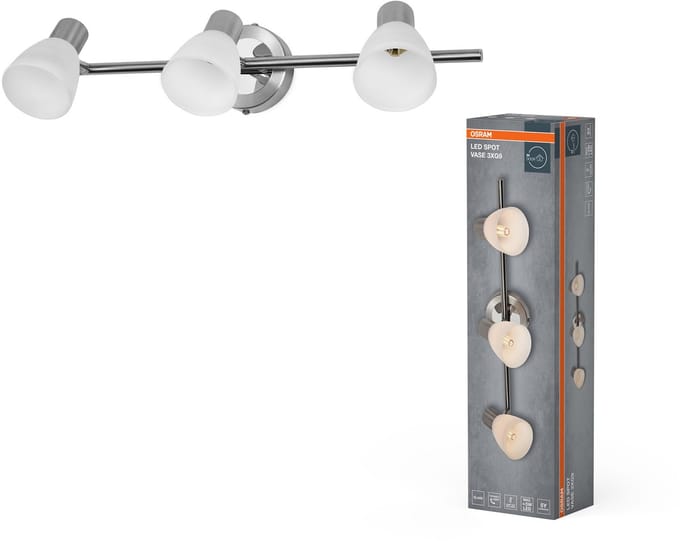 OSRAM LED Spot Vase Plafondspot 3x G9, Geborsteld Nikkel, Chroom, Staal, verstelbaar, Glazen Diffuser