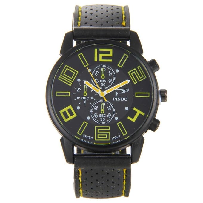 Fako® - Herenhorloge - Pinbo - GT Deluxe - Geel