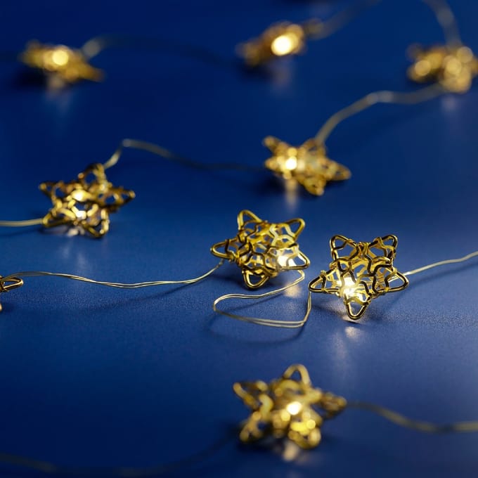 Micro LED string met bronzen sterren - 190 cm lang - 20 LED's