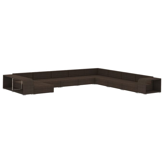 vidaXL - 11-delige - Loungeset - met - kussens - poly - rattan - bruin