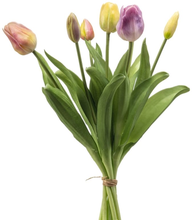 Emerald - Kunstbloem Tulp Bundel 40cm Geel/roze - Kunstplant voor binnen