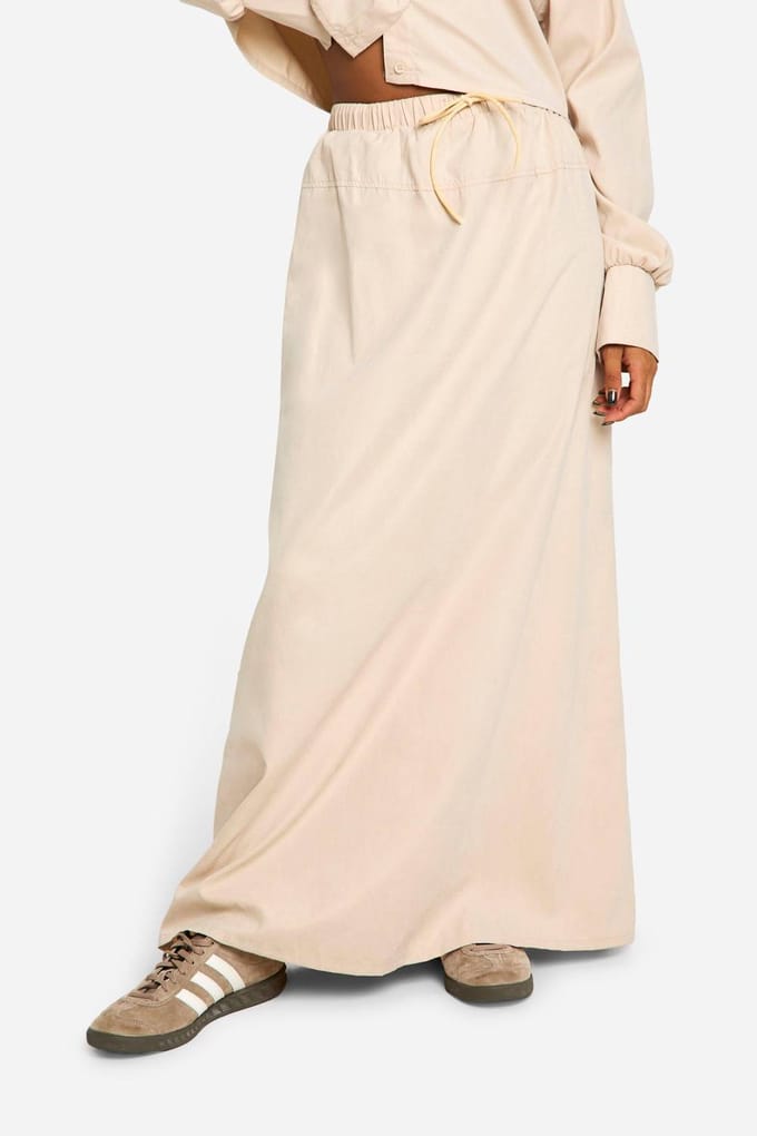 boohoo Dames Soft Touch Trekkoord Taille Maxi-Rok | Stone | Maat: 8