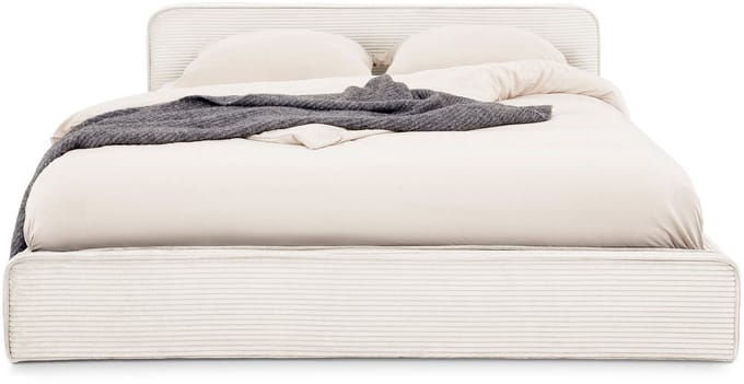 Gestoffeerd bed CURSIO 140x200 cm met lattenbodem – crèmewit