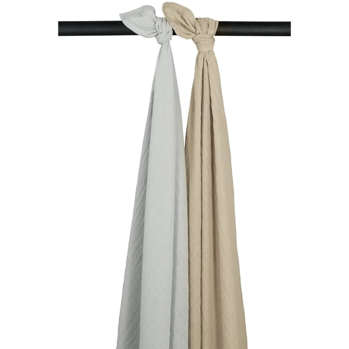 Meyco Baby Uni swaddle - 2-pack - pre-washed hydrofiel - light grey/sand - 120x120cm