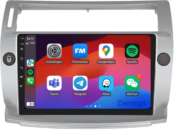 CarPlay autoradio geschikt voor Citroën C4 | 2004 t/m 2010 | Android 16 | Draadloos Apple CarPlay & Android Auto | 2GB + 32GB | QuadCore processor | Denago DNG-A35 | 2025 model | 2004 2005 2006 2007 2008 2009 2010 | Bluetooth & Wifi
