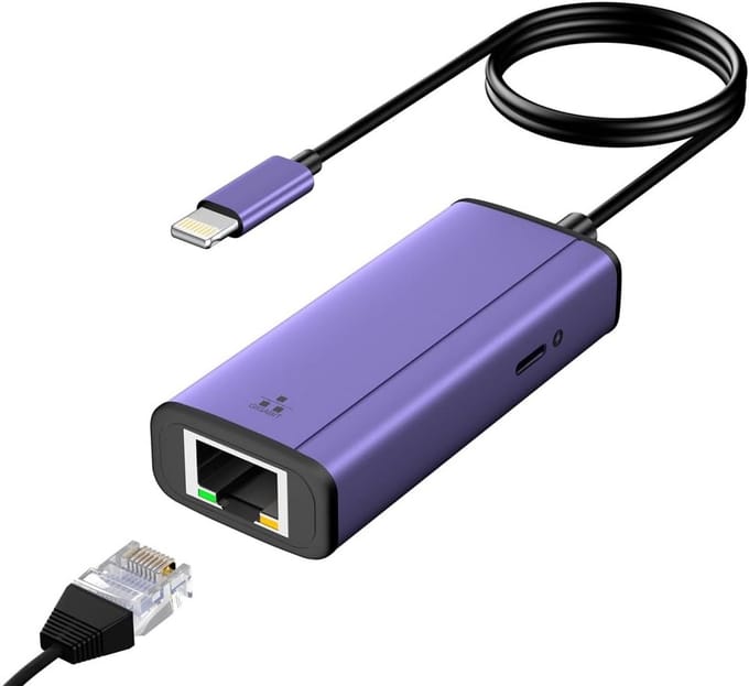 Ethernet Adapter - Netwerk Oplader - Stabiel Internet - 2-in-1 Functie - 50cm Koord - Wit
