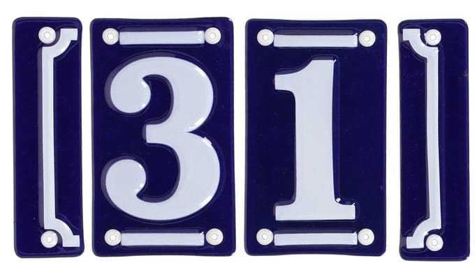 Best for Boots huisnummer 31 met sierrand - Oudhollands - emaille - blauw/wit