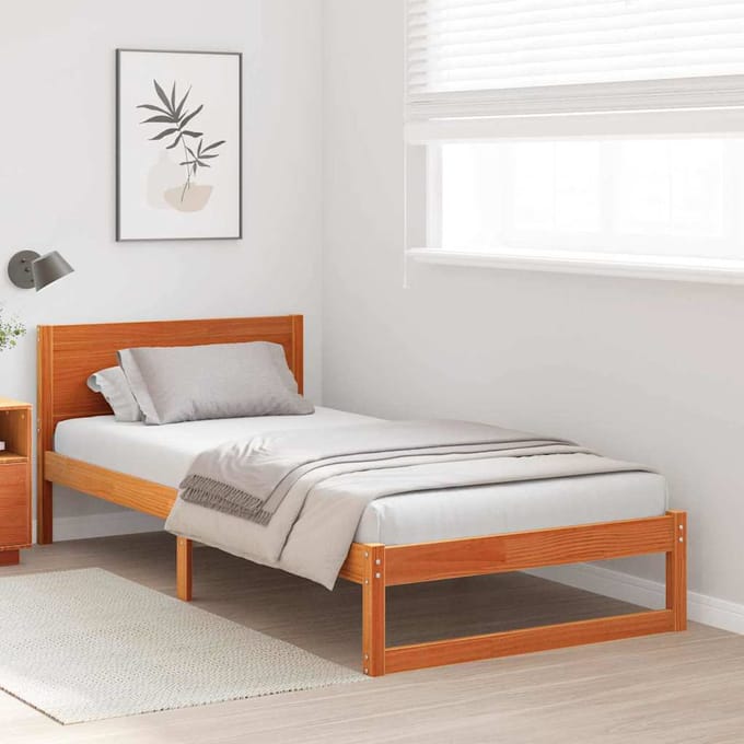 vidaXL - Bedframe - met - hoofdeinde - Wasbruin - 75 - x - 190 - cm - Massief - grenenhout