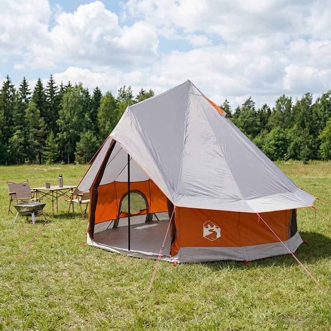 vidaXL - Tipi - Tent - 4-persoons - Grijs - en - Oranje - Polyester - en - Staal