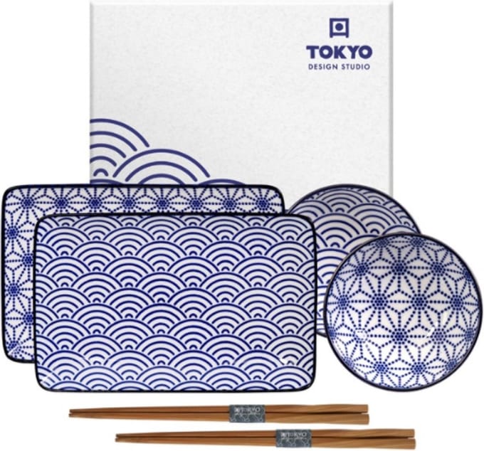 Tokyo Design Studio Nippon Blue Sushi Servies - Porselein - 6 delig - 2 persoons