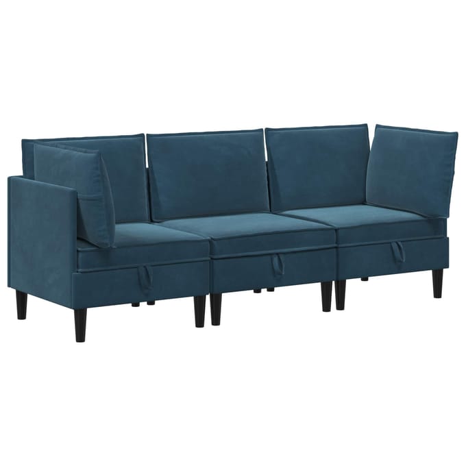 vidaXL - Woonkamer - Meubelset - 3 - st - Blauw - Fluweel