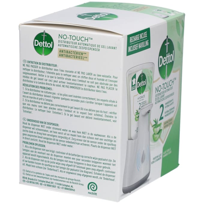 Handzeepdispenser Dettol Hydrating No Touch Kit met zeep 250ml