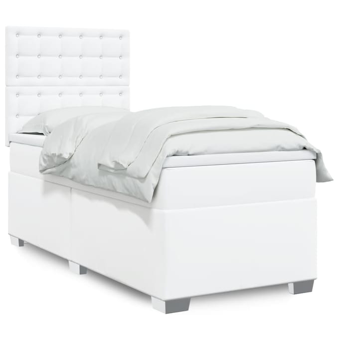 vidaXL - Boxspring - met - matras - kunstleer - wit - 100x200 - cm