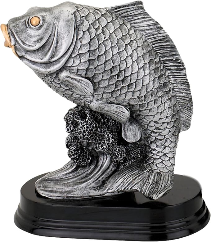 Grote Vis Trofee - Viswedstrijd Prijs - Wedstrijd Winnaar - XL Extra Large Formaat - 29 cm Hoog - Zilver Goud