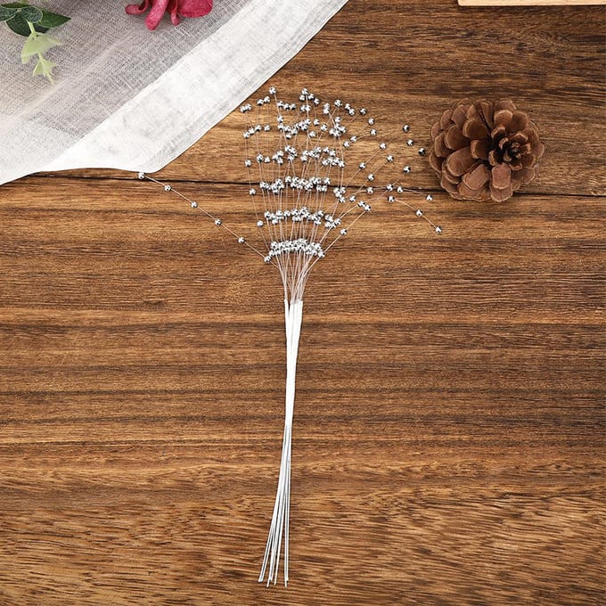 100 Stuks Parelstokjes Draagbare ABS DIY Decoratie Accessoires voor Bruiloftsfeest Zilver white