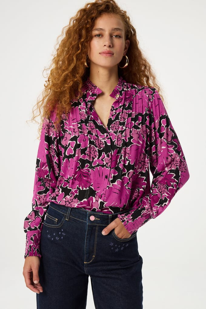 Fabienne Chapot Lucky Blouse Black/raspberry Maat: 36 | Longsleeves Outlet | Dames | Roze